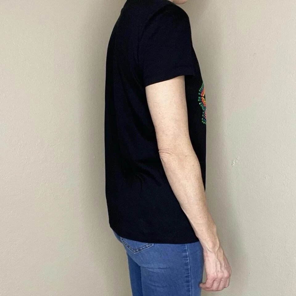 Футболка графическая Patrizia Pepe черная разноцветная с бисером натуральный жук муха - Изображение 3 из 4