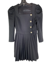 Zara Blazer Dress Womens XS Black Pleated Square Neck 3/4 Sleeve #7792/250