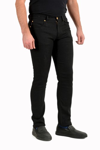 Versace Men's Taylor Fit Black Jacquard Straight Leg Jeans US 32 IT 48 - Picture 2 of 4
