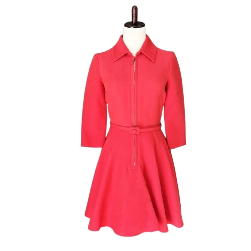Robe Dior manches longues rouge col évasé ceinturée AK25031405 du Japon taille F34