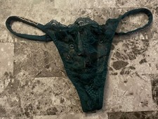 NWT VICTORIA'S SECRET GREEN LACE CHAIN RHINESTONE SHINE STRAP THONG PANTIES