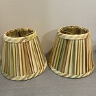 2 80’ yellow/ Green / Brown Striped Small Clip-on Lamp Shades 3” X 4” X 5”