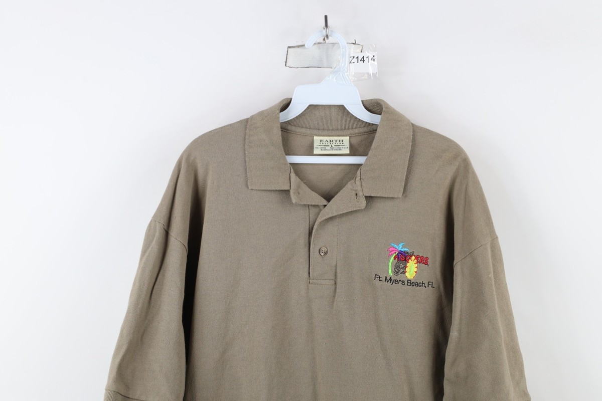 アース27￼ Vintage 90s Hooters Mens Large Faded Spell Out Ft Myers Beach Polo