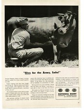 1943 National Dairy Products Corp Soldier Milking Cow WWII Vintage Print Ad