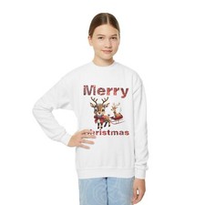 Merry Christmas Reindeer Youth Kids Crewneck Sweatshirt Matching Family Sizes