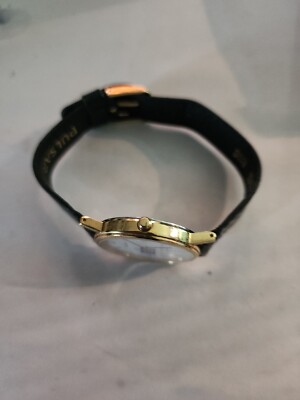 Pulsar Gold Tone Black Leather Mens Watch V322-8000 MW Safe Driver