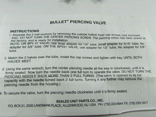 Bullet Piercing Valves Line Tap 1/4" 5/16" or 3/8" OD Tubing BPV31 BPV-31 BPV 31 - Picture 9 of 12