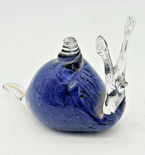 Purple Blue Art Glass Snail Paperweight Figurine Clear Tentacles Coastal Decor