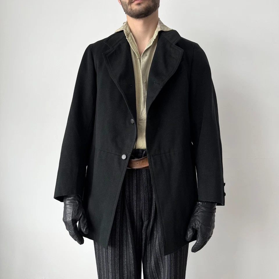 Мужское антикварное эдвардианское черное шерстяное пальто-мешок 1900-х годов - Изображение 2 из 4