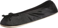 Isotoner Women's Satin Ballerina Slippers with Classic Ribbon Bow and Suede Sole