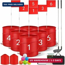 Golf Bucket Yard Game, 6 Hole Beach Golf Set with 2 Clubs, Portable Outdoor Indo