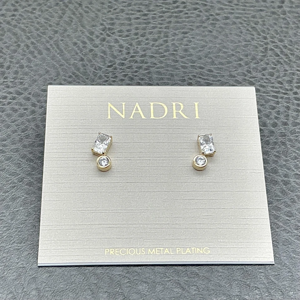Nadri Earrings Gold Plated Cubic Zirconia Womens Dangle Studs Precious Metal - Image 3 of 4