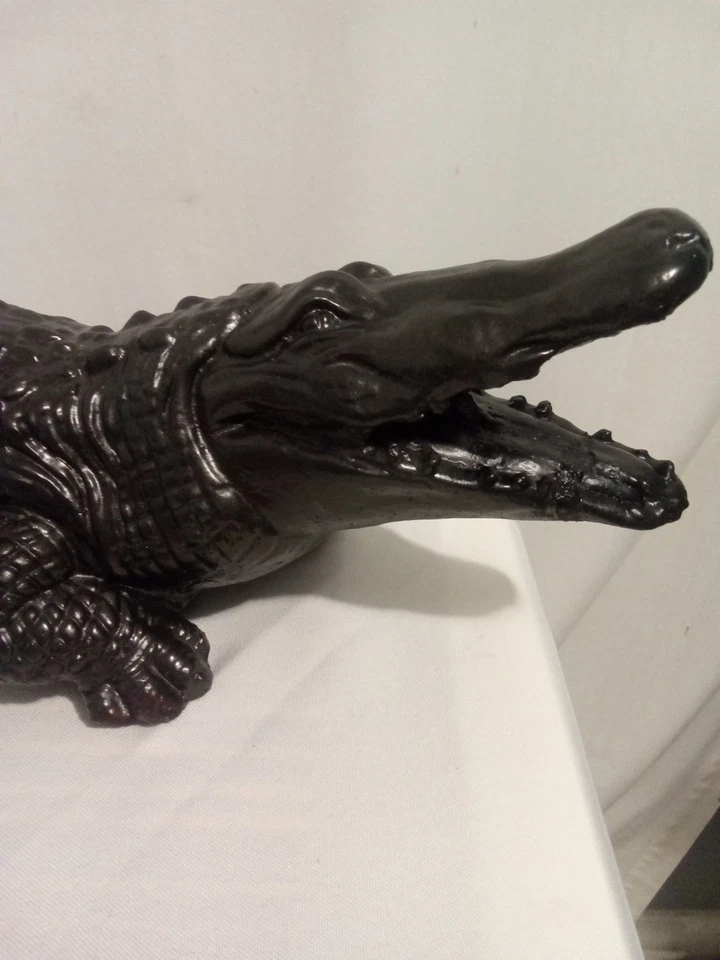 Jacaré de concreto pintado à mão decoração de quintal vintage jacaré 29 polegadas - Imagem 2 de 4