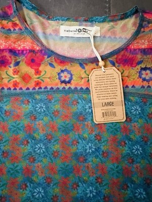 NWT Natural Life Large Multi Color Floral Sheer Long Sleeves Shirt Sloane Mesh