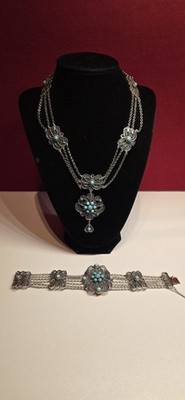 Vintage Türkis Silber Collier und Armband 925 BS
