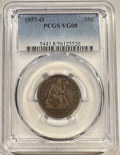 1857-O Seated Liberty Quarter Silver PCGS VG-8 Pleasant Surfaces Original Coin