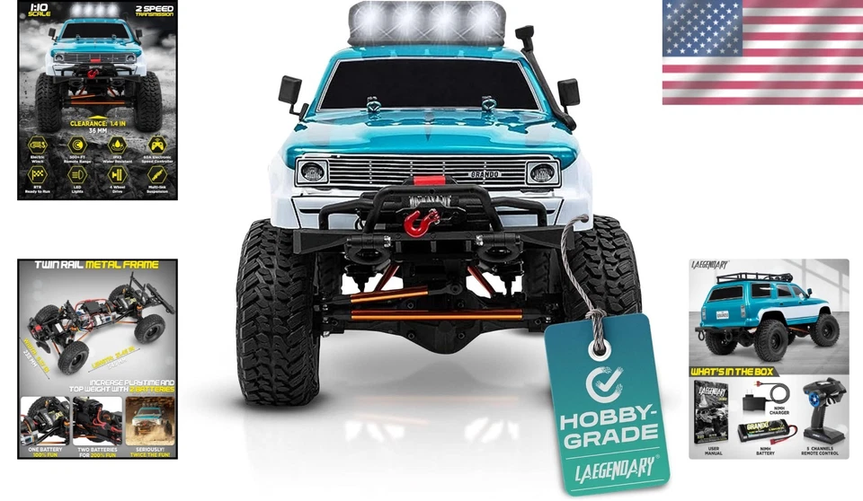 Electric 4x4 Remote Control Crawler Truck - Brushed Motor, Blue/Green - Fast Fun - Image 2 of 4