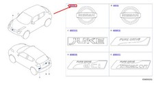 Nissan Juke F15 Kühlergrill-Emblem 628903YM0A. Originalteil