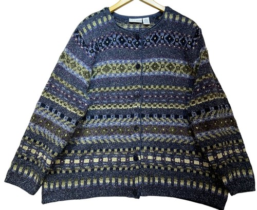 Croft & Barrow Damen Knopfleiste Cardigan Pullover Strick Langarm Gr. 2X Blau