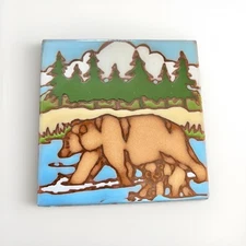 Vintage 1959 Earthtones "Grizzly Bear” Ceramic Tile Trivet Tuscon AZ HTF NOS