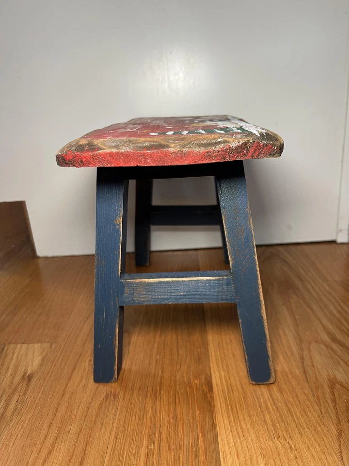 Rustic Primitive Wooden Christmas Bench Stool Welcome Friends Snowman Decor - Image 4 of 4