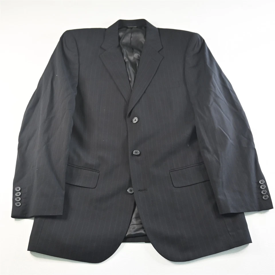 Vtg Structure 40R 34x30 Black Stripe Y2K Baggy Mens Jacket Pants Suit - Image 2 of 4