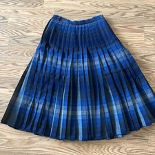 Vtg PENDLETON Plaid Midi Pleat A-line Skirt Blue 100 Wool USA Portland