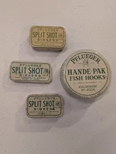 Pflueger split shot & hook tins - Round Has Hooks and 2 Tins Have Sinkers Inside
