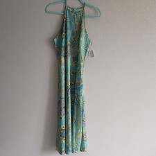 Women's Blue Yellow Green Paisley Maxi Dress Sleeveless A-Line Casual Summer L