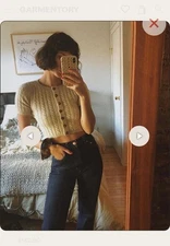 Tach Clothing Dalia Mohair Elastano Cropped Knit Top in Oat Size S