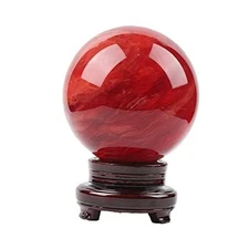  Beautiful Red Clear Smelt Quartz Crystal Ball with Stand for Meditation, 