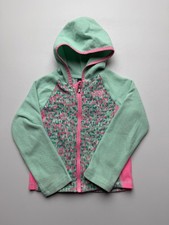 The North Face Jacket Kids 3T Green Pink Hooded Fleece Full Zip Toddler Print