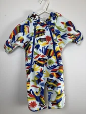 Patagonia Fleece Bunting One Piece Jump Baby Infant Blue Animals 0/3 Months