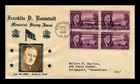 DR JIM STAMPS US COVER ROOSEVELT MEMORIAM FDC SCOTT 932 BLOCK OF 4 CROSBY PHOTO