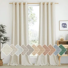 Natural Linen Curtains 84 inch Long 2 Panels Set, Grommet Top Thick Linen Bur...