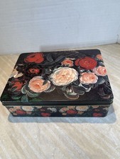 VTG Style Floral Metal Storage Tin Box Roses ...