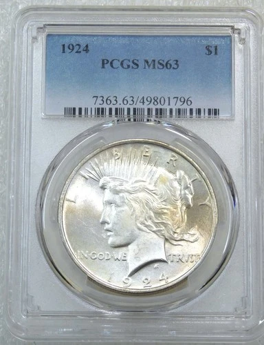 1924 Peace Silver Dollar PCGS MS63 Frosty Bright Just Graded New Holder #R251M