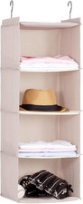 Hanging Closet Organizer 4 Tier Oxford Storage Beige Wardrobe Space Saving