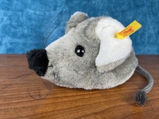 Steiff Cosy Fiep Mouse 1980s Gray Plush White Ears 6" Button Vintage 093333