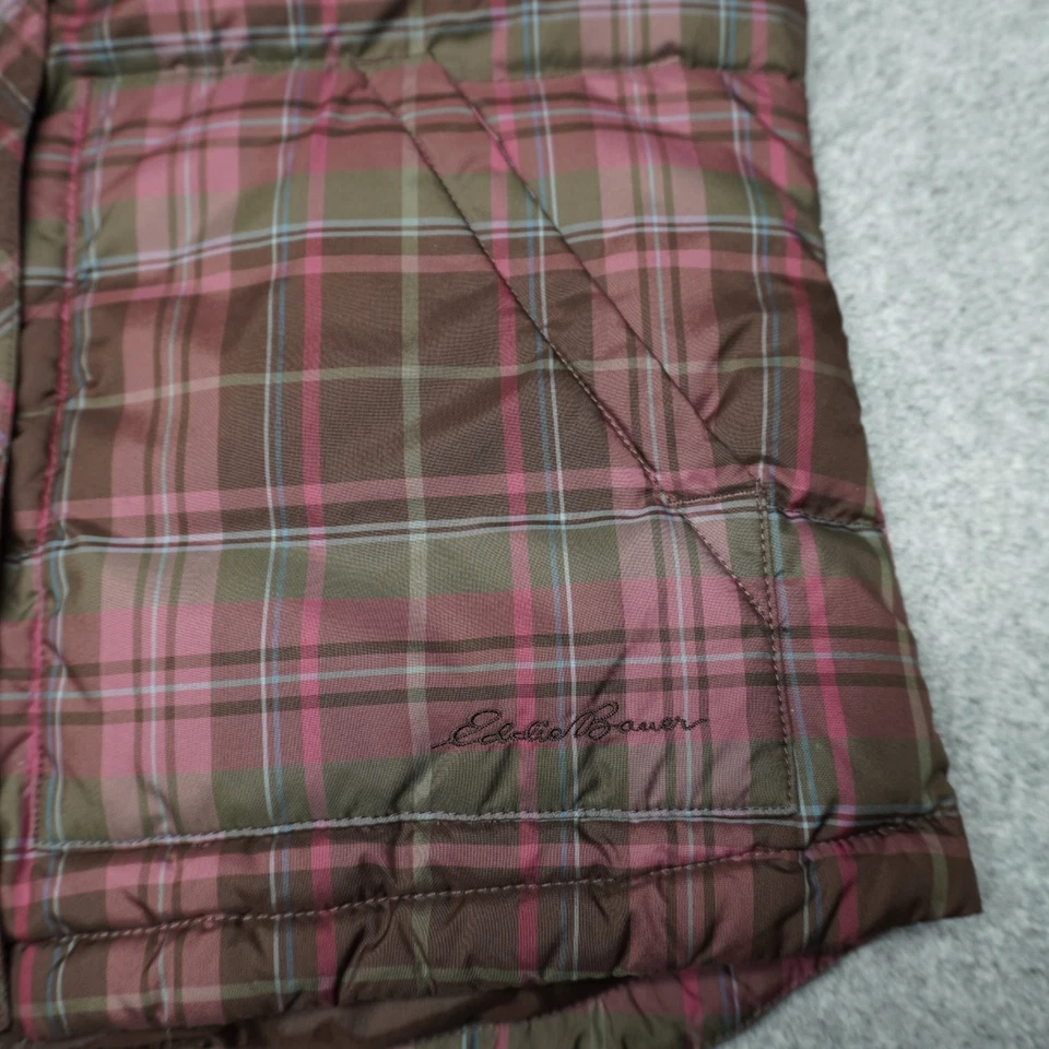 Eddie Bauer Vest Women's Medium Brown Plaid Goose Down Lined - Image 2 of 4