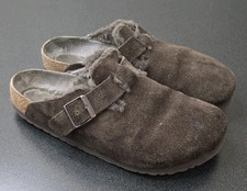 Birkenstock Boston Shearling Mocha Suede Leather W10 M8 Slip On Clog Loafer