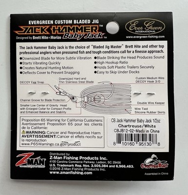 Evergreen Z Man Jack Hammer Baby Jack Chartreuse/White Chatterbait