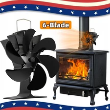 New 6-Blade Stove Fireplace Fan Eco Heat Powered for Wood /Log Burner Household