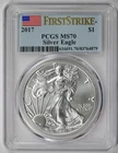 2017 American Silver Eagle $1 MS 70 PCGS First Strike Flag Label