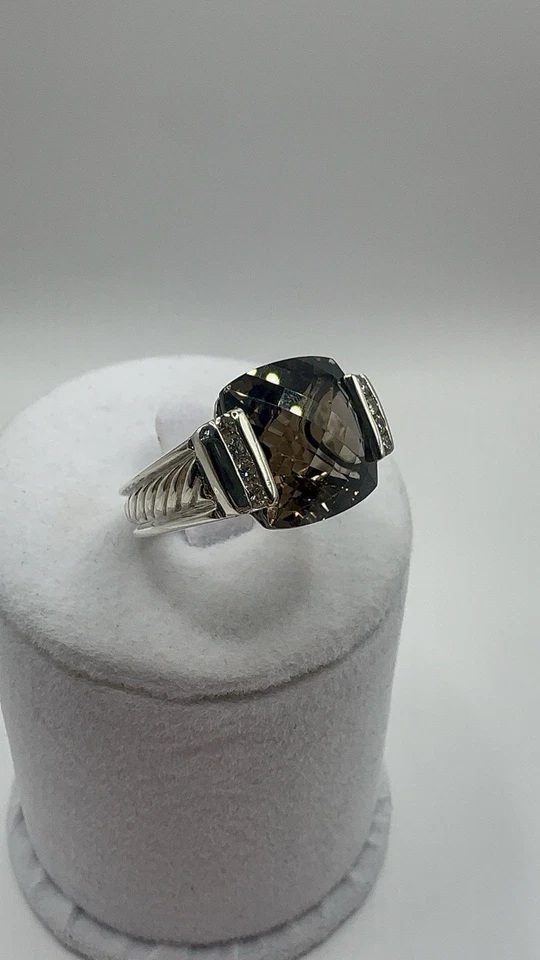 Anillo de cuarzo ahumado decorativo de diamantes de plata de ley 925 David Yurman Foto 2 de 4