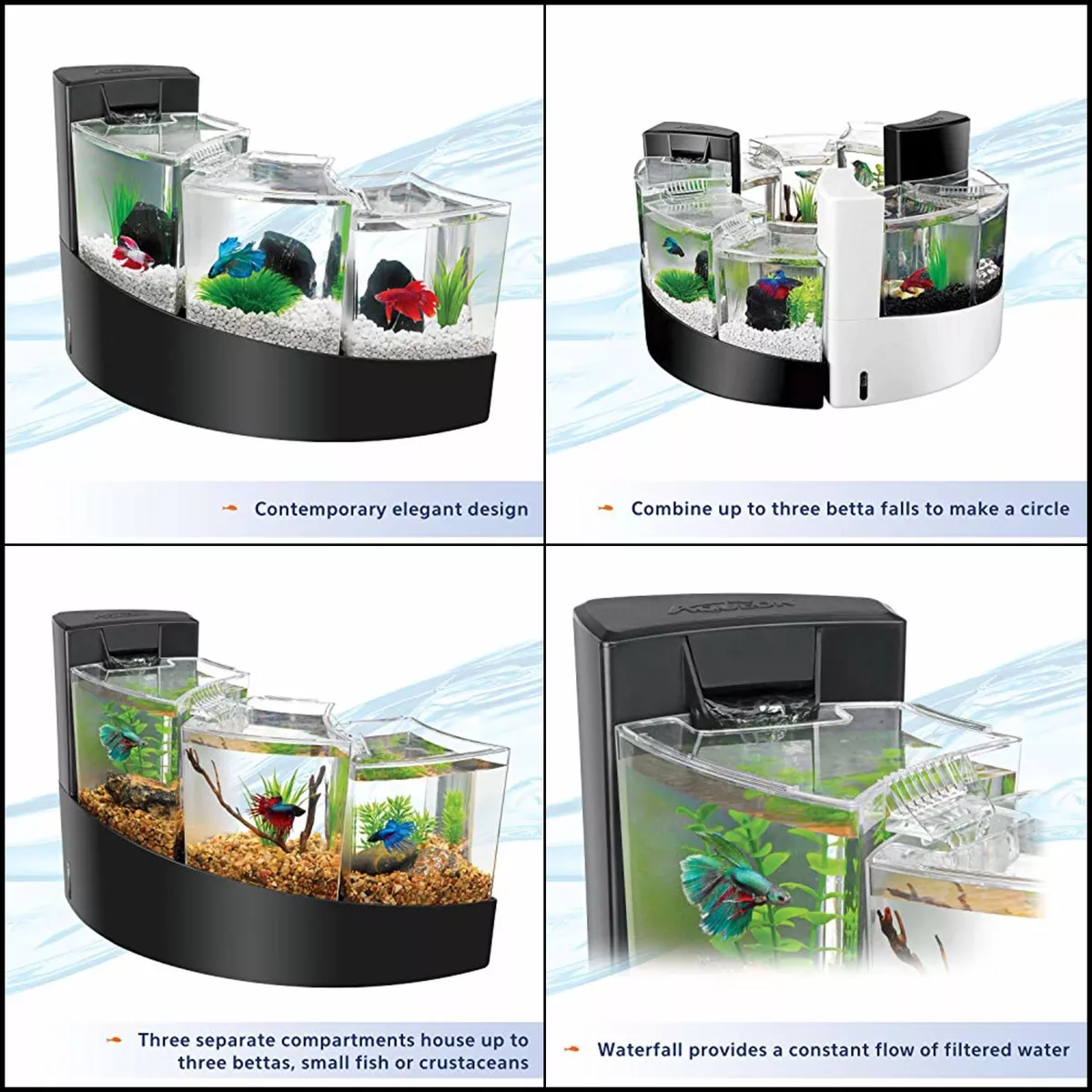 Aqueon Fish Black Aquarium Set Tank Kit Led Gallon Betta desktop Light  Water !!! 15905012188