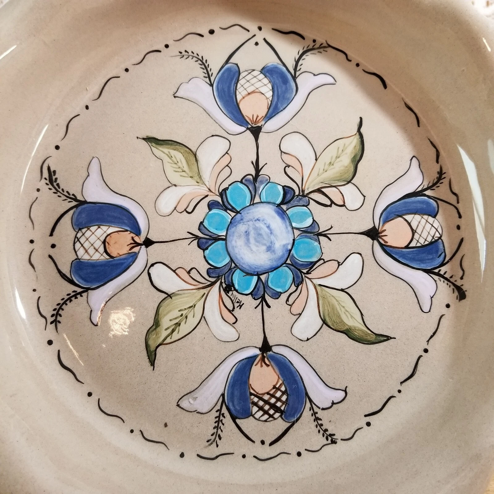 Pie Plate 9.5" Baking Decorative Rosemaling Style 1988 Pottery Quiche