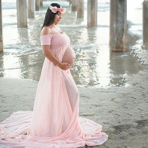 Pregnant Maternity Women Lace Split Maxi Dress Gown Photography Photo Shoot New - Picture 5 of 11