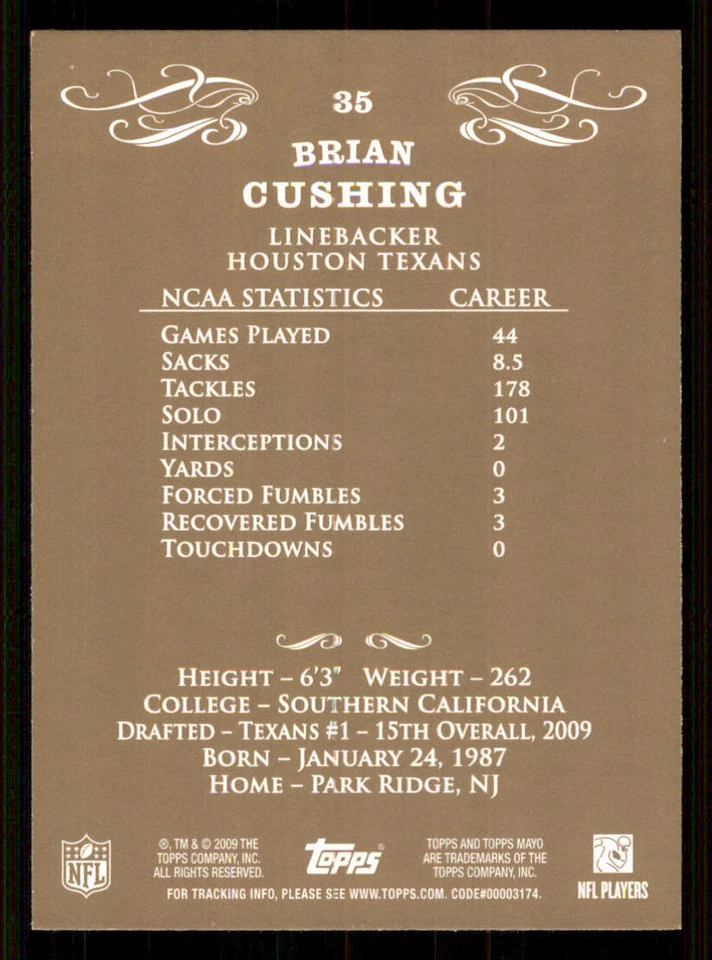 2009 Topps Mayo #35 Brian Cushing RC - Image 2 of 2