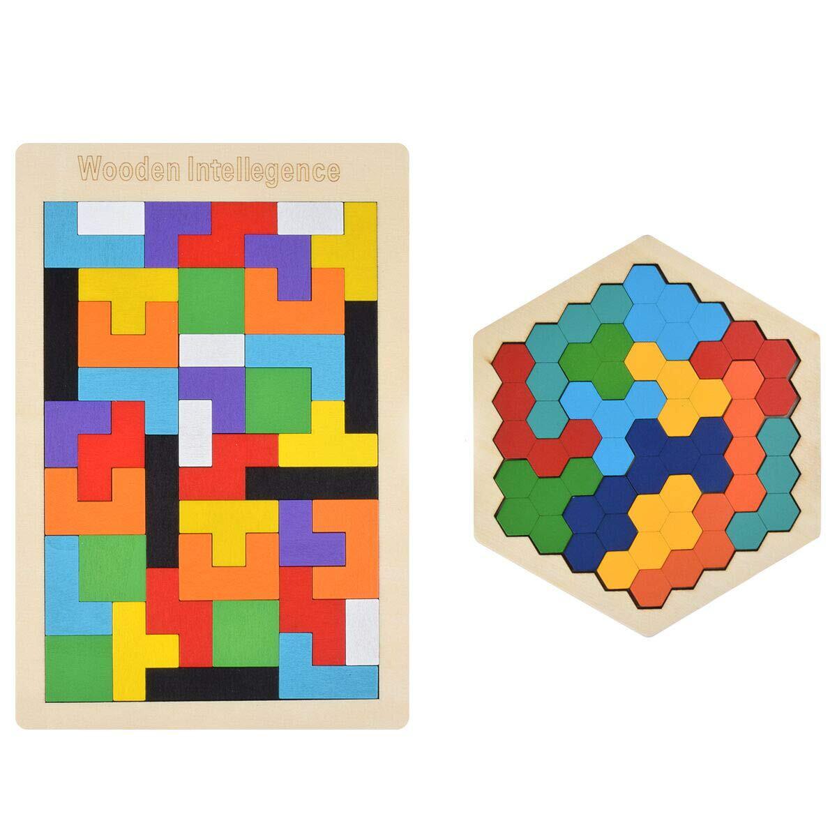 Hotusi Wooden Puzzle Hexagon Puzzles for Toddlers Tangram Jigsaw Puzzle Monte...